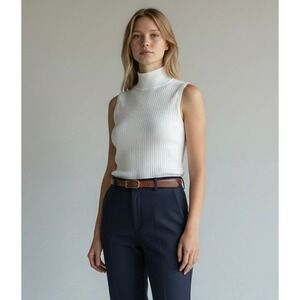 Vintage Jessica Sport White Ribbed Sleeveless Mock Neck Sweater Tank Top XL